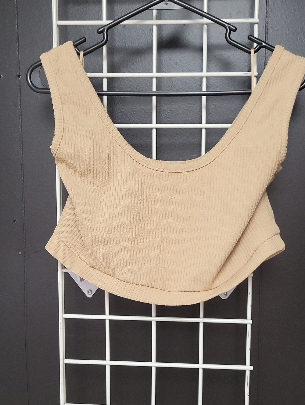 Fashion Nova Beige Ribbed Scoop Crop Tank, 1X